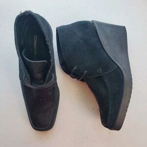 Donald J Pliner Women Sz 6M Black Suede Nilos Ankle Wedge Booties Boots Lace Up‎